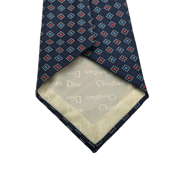 Christian Dior Navy Blue Geometric Neck Tie Made in USA Fabric Italy Used - Picture 3 of 5